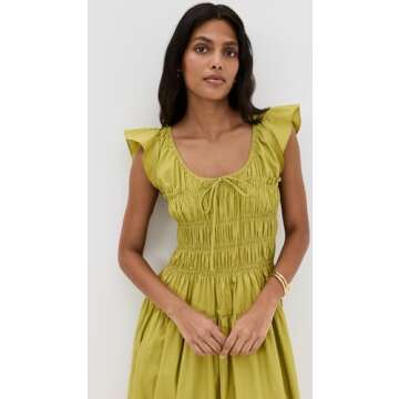 MOON RIVER Women's Ruffle Sleeve Shirred Midi Dress, Kiwi, Green, M