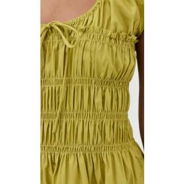 MOON RIVER Women's Ruffle Sleeve Shirred Midi Dress, Kiwi, Green, M