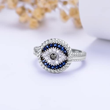PEIMKO Evil Eye Ring in Sterling Silver for Protection