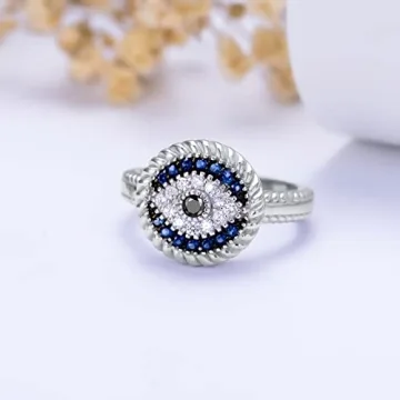 PEIMKO Evil Eye Ring in Sterling Silver for Protection