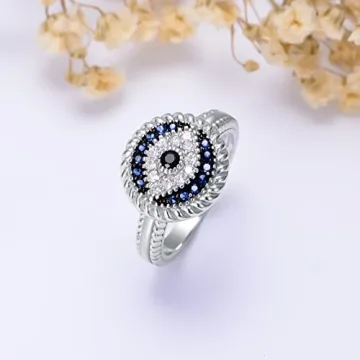 PEIMKO Evil Eye Ring in Sterling Silver for Protection