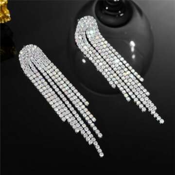 Sparkly Rhinestone Tassel Earrings - Elegant Dangle Drop Jewelry for Women