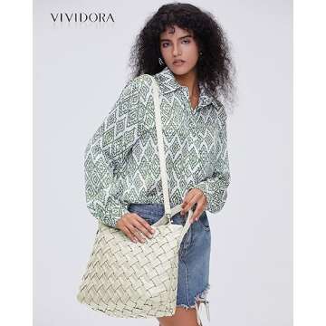 Vividora Vegan Leather Woven Tote Bag for Women