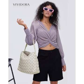 Vividora Vegan Leather Woven Tote Bag for Women