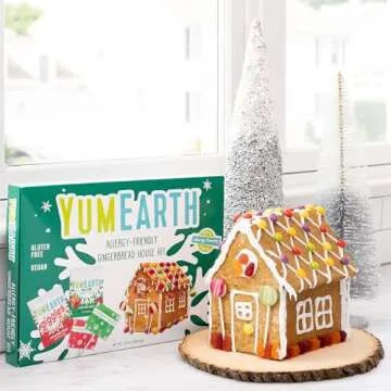 YumEarth Gingerbread House Kit - Allergy-Friendly, Includes Cookie Pieces, Icing and Candy for Decorating (Pack of 1)