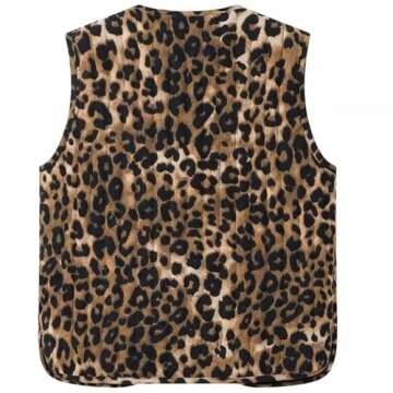 WEIIYONN Tie Front Vests for Women Graphic Cottagecore Women’s Padded Gilet Quilted Puffer Vest Sleeveless Bow Bands Tie Tops (Leopard-1,S,Small,Regular,Regular)