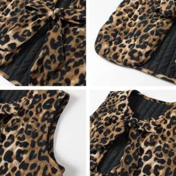 WEIIYONN Tie Front Vests for Women Graphic Cottagecore Women’s Padded Gilet Quilted Puffer Vest Sleeveless Bow Bands Tie Tops (Leopard-1,S,Small,Regular,Regular)