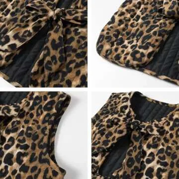 WEIIYONN Tie Front Vests for Women Graphic Cottagecore Women’s Padded Gilet Quilted Puffer Vest Sleeveless Bow Bands Tie Tops (Leopard-1,S,Small,Regular,Regular)
