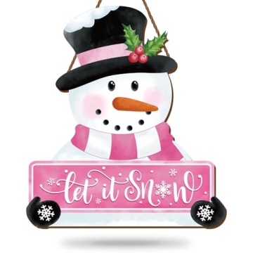 Whaline Christmas Winter Snowman Wooden Hanging Sign for Festive Decor