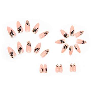 Foccna Medium Length Almond Press on Nude Acrylic Nails for Women,Artificial Jelly Glue Sticker on Nails, Abstract Fake Nails for Nail Art Manicure Decoration 24pcs