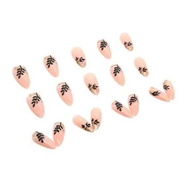 Foccna Medium Length Almond Press on Nude Acrylic Nails for Women,Artificial Jelly Glue Sticker on Nails, Abstract Fake Nails for Nail Art Manicure Decoration 24pcs
