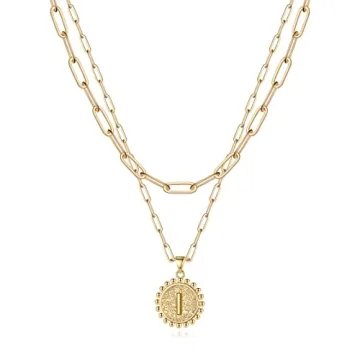 Yoosteel Layering Initial Necklaces for Women, 14K Gold Plated Dainty Layered Paperclip Link Chain N...