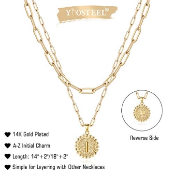 Yoosteel Layering Initial Necklaces for Women, 14K Gold Plated Dainty Layered Paperclip Link Chain Necklace Personalized Initial I Pendant Necklaces for Women Todder Jewelry Gifts