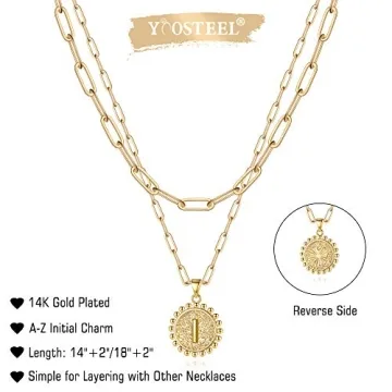 Yoosteel Layering Initial Necklaces for Women, 14K Gold Plated Dainty Layered Paperclip Link Chain Necklace Personalized Initial I Pendant Necklaces for Women Todder Jewelry Gifts
