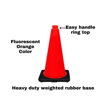 (6 Cones) CJ Safety 18" Height PVC Traffic Safety Cones With Black Base - No Reflective Collars (Set of 6)