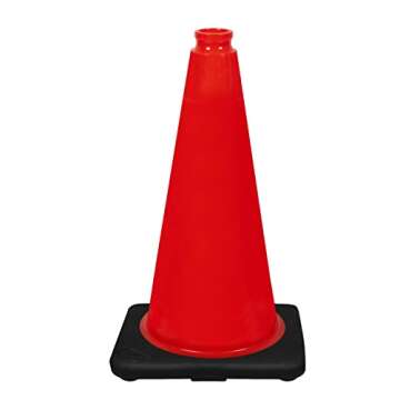 (6 Cones) CJ Safety 18" Height PVC Traffic Safety Cones With Black Base - No Reflective Collars (Set of 6)