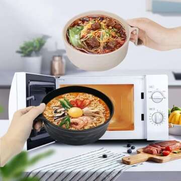 RONSOOBA microwave ramen bowl,wheat fiber instant noodle bowl,Noodle Bowl with Phone Holder, Portable Ramen Cooker,ramen bowl set,microwave ramen bowl with strainer (black)