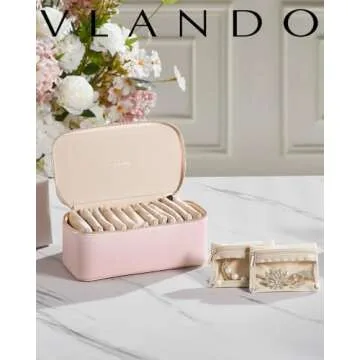 Vlando Jewelry Box with 12 Velvet Jewelry Bags Travel Jewelry Case for Girls Jewelry Organizer for T...