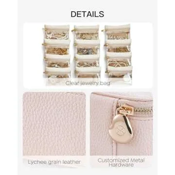 Vlando Jewelry Box with 12 Velvet Jewelry Bags Travel Jewelry Case for Girls Jewelry Organizer for Travelers Birthday Christmas Gift Ideas for Women (Pink)