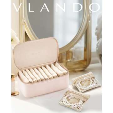Vlando Jewelry Box with 12 Velvet Jewelry Bags Travel Jewelry Case for Girls Jewelry Organizer for Travelers Birthday Christmas Gift Ideas for Women (Pink)