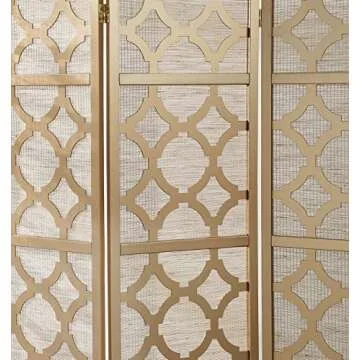 Elegant Roundhill Furniture Quarterfoil 4-Panel Room Divider in Gold with Solid Pine Wood Constructi...