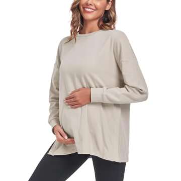 Ecavus Women's Casual Maternity Shirts Long Sleeve Soft and Comfy Pregnancy Tee Tops Side Split Mate...