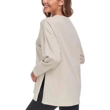 Ecavus Women's Casual Maternity Shirts Long Sleeve Soft and Comfy Pregnancy Tee Tops Side Split Maternity Clothes Apricot