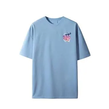 GORGLITTER Men's Novelty Casual Letter Graphic Crewneck T-Shirt Half Sleeve Oversized Tee Top Light Blue Bear and Slogan Large