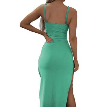 LYANER Women's Tie Knot Cut Out Side Split Hem Sleeveless Knit Bodycon Maxi Dress Green Small