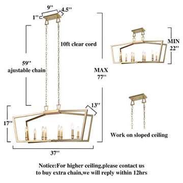 KSANA Gold Chandelier, Modern 8 Lights Metal Light Fixture for Dining Room and Kitchen Island