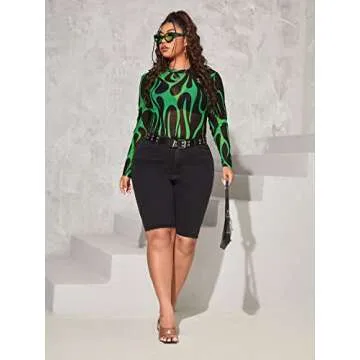 Floerns Women's Plus Size Leopard Print Mock Neck Mesh Long Sleeve Tee Shirt Top Green Black 3XL