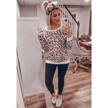 ECOWISH Women's Camouflage Print Casual Leopard Pullover Long Sleeve Sweatshirts Top Blouse Coffee Medium