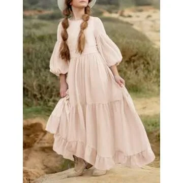 Girls Boho Maxi Dress with Lace Details and Ruffles