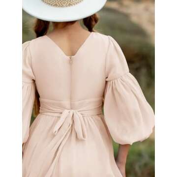 Girls Boho Dresses 3/4 Sleeve V-Back Lace Flower Crew Neck Tiered Ruffle Swing Party Maxi Dress