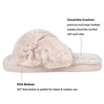 HALLUCI Women's Cross Band Soft Plush Fleece House Indoor or Outdoor Slippers (Small, Pink)