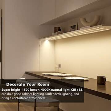WOBANE Under Cabinet Lighting Kit, 6PCS 20inch LED Strip Bars with 24W Adapter,RF Remote,Super Bright Daylight for Kitchen Cabinet,Under Desk,Counter Lighting,4000K Natural White,1500 Lumen,Dimmable