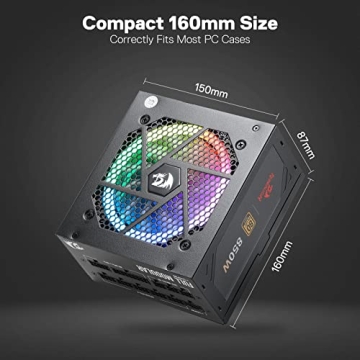 Redragon RGPS-850W 80+ Gold 850 Watt ATX 3.0 & PCIe 5.0 Fully Modular Power Supply w/ 80 Plus Gold Certified, Compact 160mm Size, Smart ECO Low Noise RGB Fan, 100% Japanese Capacitors, Full Mod Cables