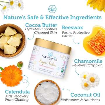 Era Organics Baby Diaper Balm - USDA Organic Ointment Cream Extra Soothing and Nourishing for Dry, S...