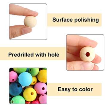 UOONY 300pcs 20mm Wooden Beads for Crafts Round Natural Unfinished Large Wooden Beads Wood Beads Bulk and Necklace Garland Making