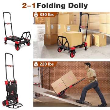 2 in 1 Folding Hand Truck Dolly with Basket, 330LBS Capacity Hand Cart Foldable, Hand Truck Foldable...