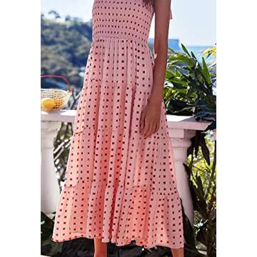 GOLDSTITCH Women's Summer Boho Spaghetti Strap Ruffle A Line Beach Long Maxi Dress Pink