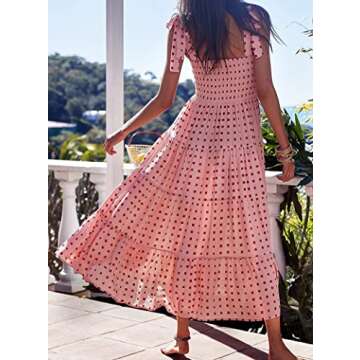 GOLDSTITCH Women's Summer Boho Spaghetti Strap Ruffle A Line Beach Long Maxi Dress Pink