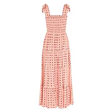 GOLDSTITCH Women's Summer Boho Spaghetti Strap Ruffle A Line Beach Long Maxi Dress Pink