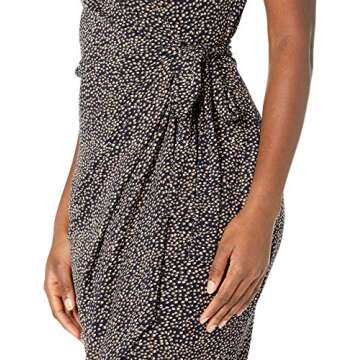 Lark & Ro Women's Classic Cap Sleeve Wrap Dress, Dark Navy Shadow Dot, X-Small