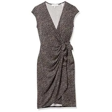 Lark & Ro Women's Classic Cap Sleeve Wrap Dress, Dark Navy Shadow Dot, X-Small