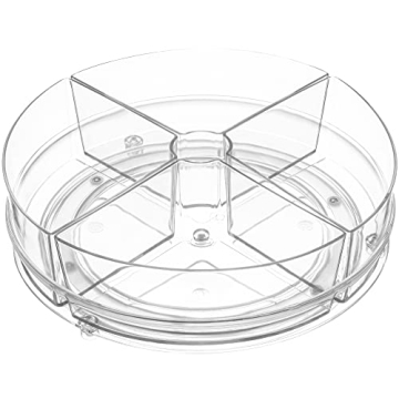 Home Intuition Round Plastic Lazy Susan Turntable Food Storage Container for Kitchen (4 Removable Bi...