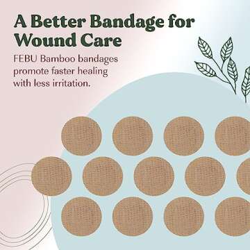 FEBU Eco-Friendly Organic Bamboo Fabric Bandages | PFAS Free Bandages for Scrapes & Cuts | Flexible Fabric Bandage | Latex Free Bandages | Fully Compostable | Spot Bandage 50 Count Pack