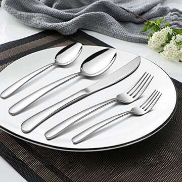 60-Piece Heavy Duty Silverware Set, HaWare Stainless Steel Solid Flatware Cutlery for 12, Modern & Elegant Design for Home/Hotel/Wedding, Mirror Polished and Dishwasher Safe
