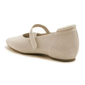 Cusolemore Mary Jane Flat Shoes for Women with Arch Support and Concealed Low Wedge Heel, Nude Flats for Women,Square Toe Ballet Flats, Comfortable Dress Shoe with Adjustable Straps Size 9