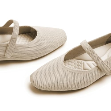 Cusolemore Mary Jane Flat Shoes for Women with Arch Support and Concealed Low Wedge Heel, Nude Flats for Women,Square Toe Ballet Flats, Comfortable Dress Shoe with Adjustable Straps Size 9
